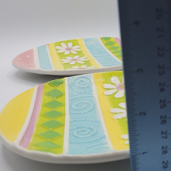 2 Pier 1 Imports Holiday Easter Egg Candy Plate Dish Pastel Colors Daisy 9" Wi - Picture 4 of 9